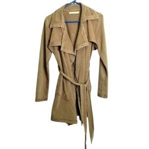 Testimony Los Angeles Womens Medium French Terry Taupe Long‎ Belted Trench Coat